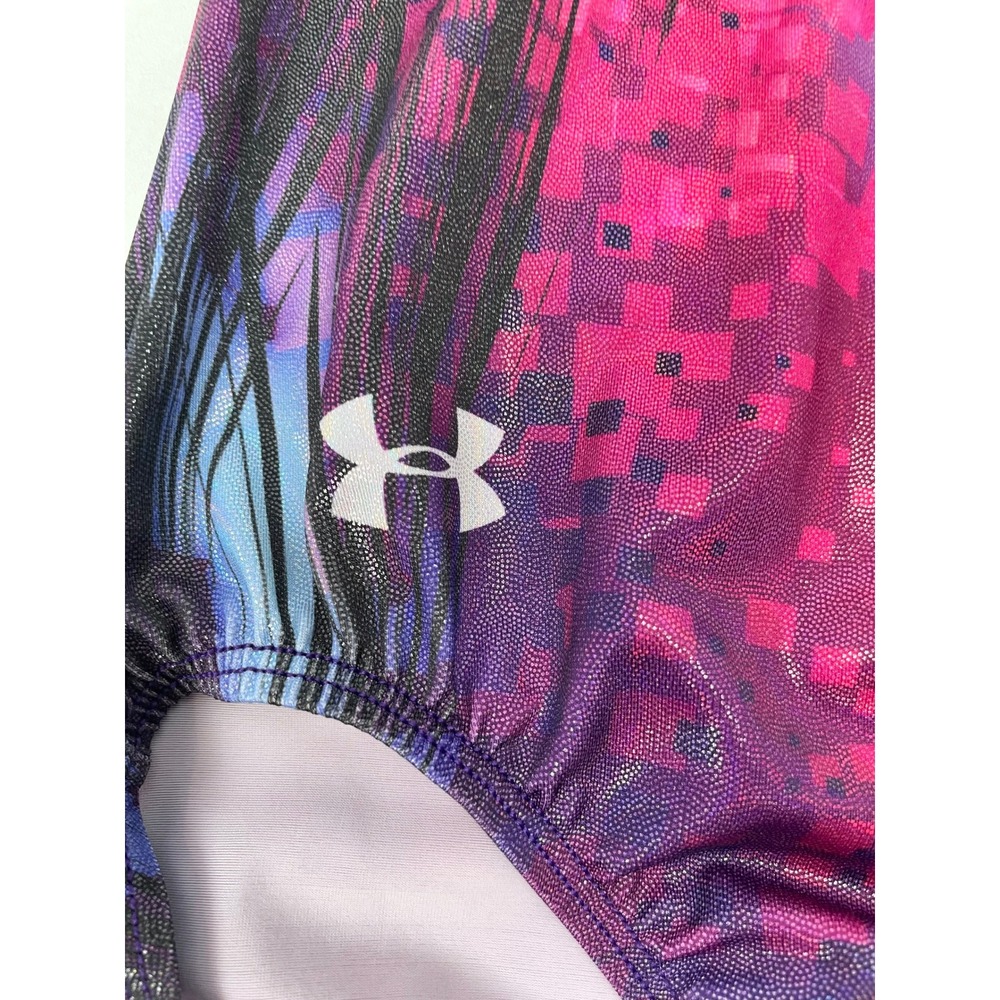 Under Armour Leotard Adult Medium AM Pink Blue Shiny Gymanstics Sleeveless Dance - Picture 4 of 5